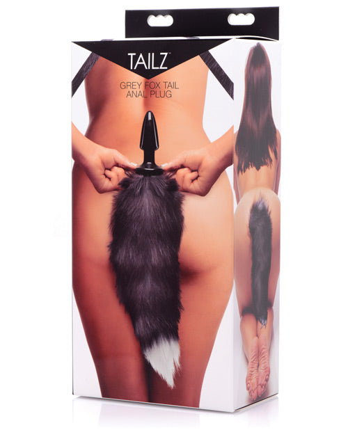 Tailz Anal Plug with Faux Fur Grey Fox Tail Tapered Design Comfortable Fit for Animal Roleplay
