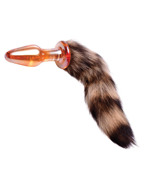 Fox Tail Glass Anal Plug with Elegant Orange Finish and Faux Fur Tail