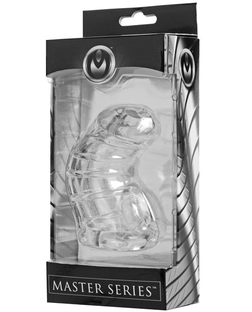 Master Series Bondage Restraint Soft Rubber Chastity Cage with Separate Chambers for Discreet Erection Control