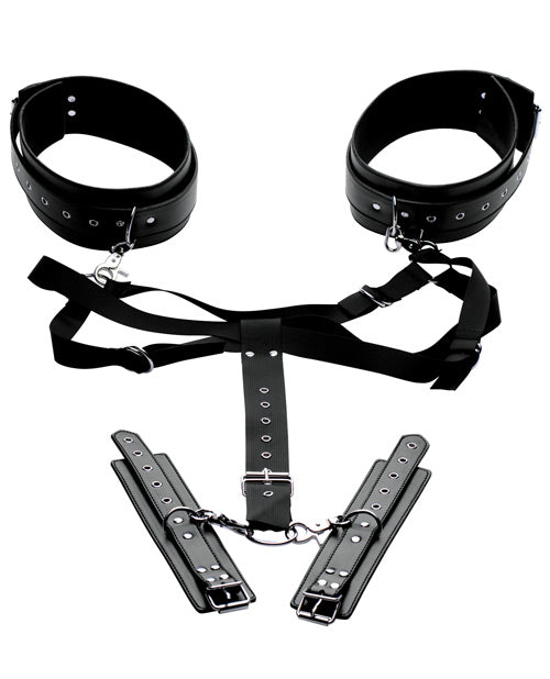 Black Adjustable Thigh Harness with Wrist Cuffs by Master Series