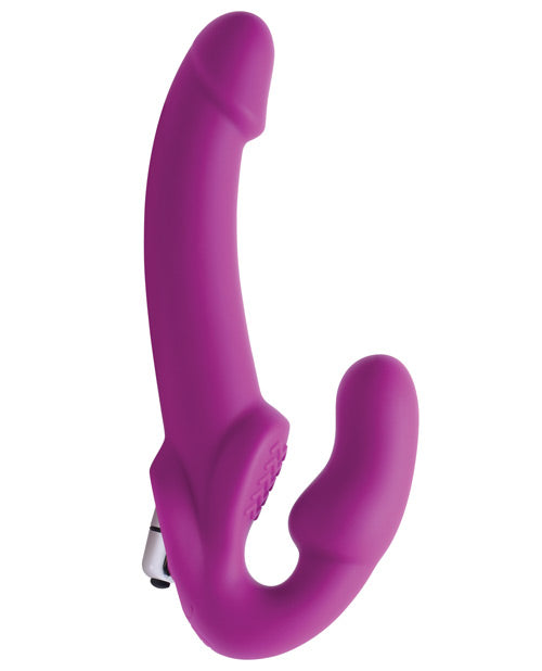 Vibrating Strapless Silicone Strap-On Dildo with Curved Dual-Ended Design