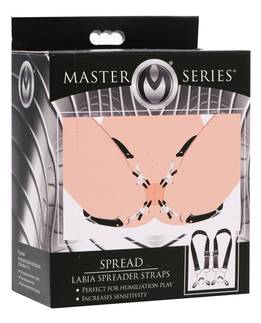 Master Series Bondage Restraint Adjustable Labia Spreader Rubber-Tipped Clamps for BDSM Play