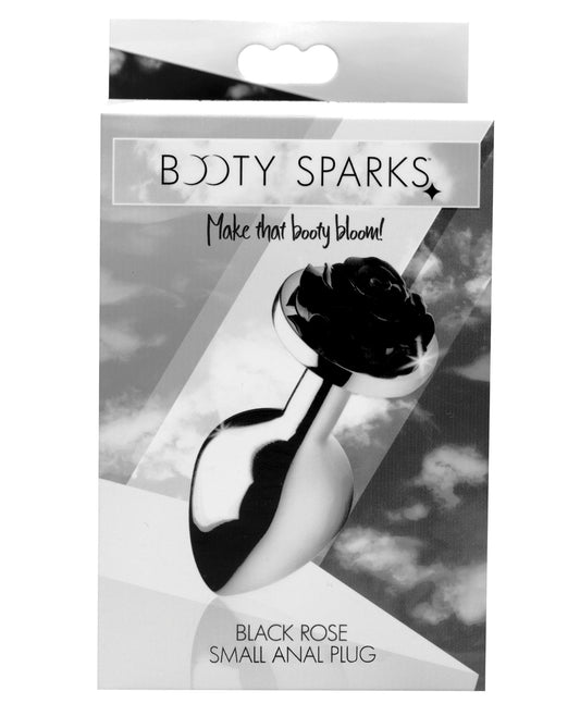 Booty Sparks Anal Plug with Black Rose Accent and Smooth Aluminum Design for Sensual Pleasure