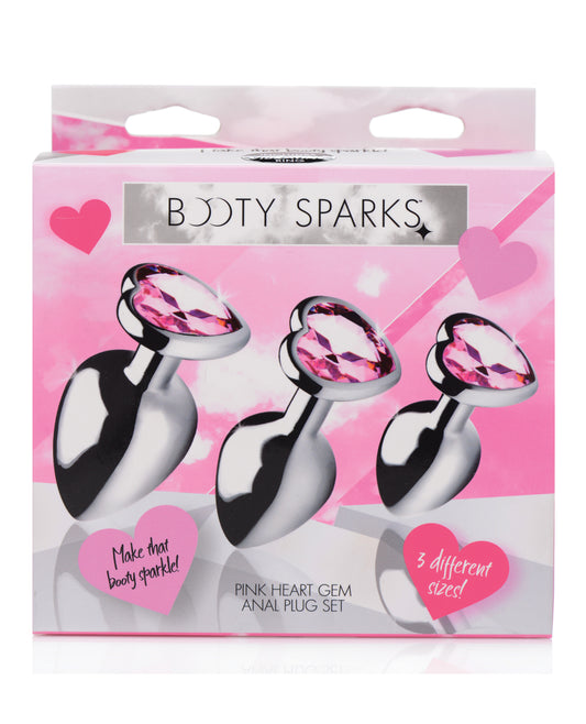 BootySparks Anal Plug Set with Pink Heart Gem Nickel-Free Metal for Comfortable Sensual Play