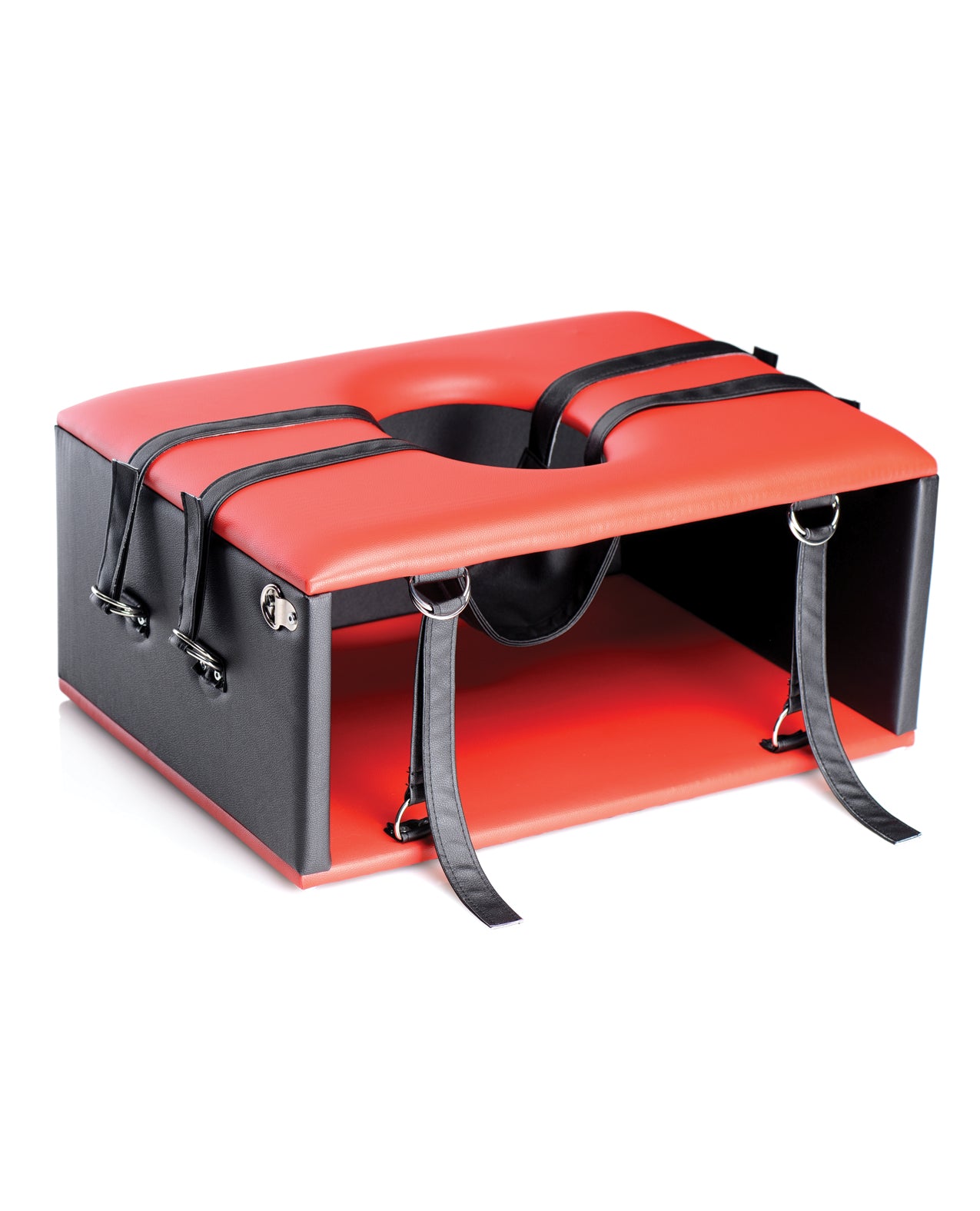 Master Series Queening Chair BDSM Furniture with Adjustable Head Hammock and Red Cushion for Dominance and Oral Play