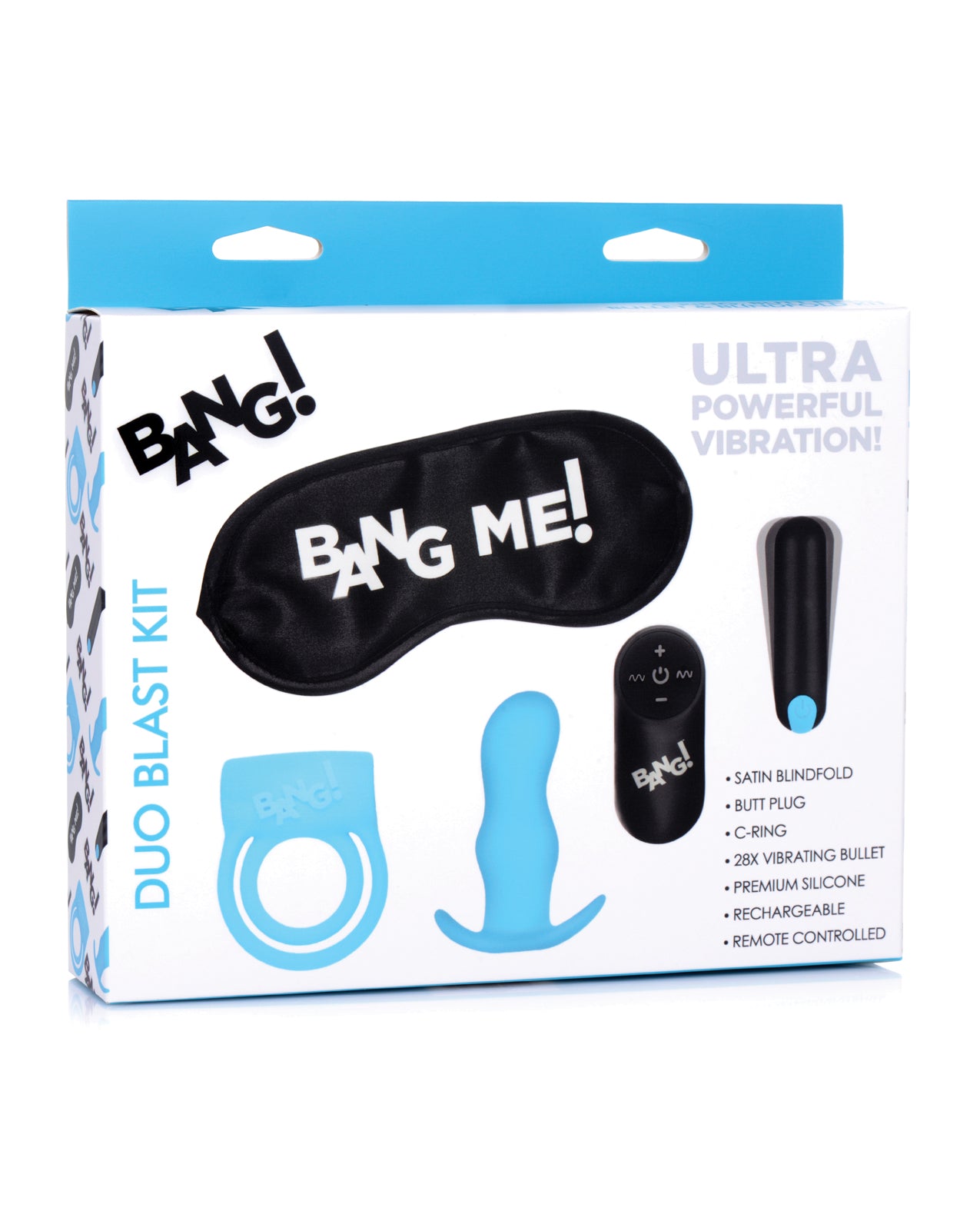 Bang! Anal Products Blue Remote Control Cock Ring Butt Plug Silicone Vibrator Set for Dual Stimulation