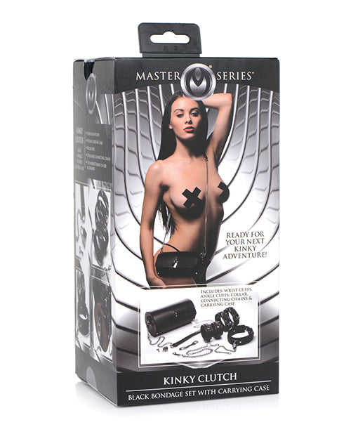 Master Series Bondage Set Discreet Black Clutch Adjustable Cuffs Carrying Case for Travel and Restraint