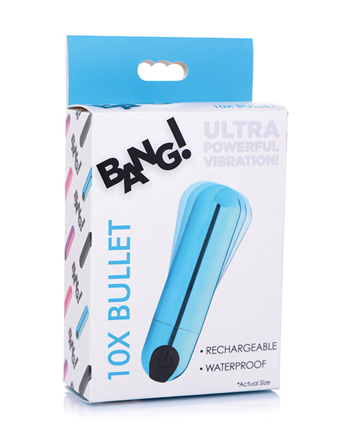 Bang! Stimulators Vibrating Bullet Metallic Blue 10 Patterns Waterproof Rechargeable for Discreet Portable Use