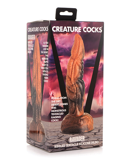 Creature Cocks Silicone Dildo Marbled Rippled Shaft Suction Cup Base for Hands-Free Pleasure