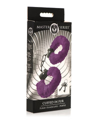 Master Series Bondage Restraints Purple Furry Handcuffs Adjustable Faux Fur for Comfortable Secure Play