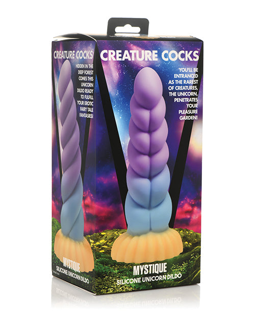 Creature Cocks Unicorn Silicone Dildo Multicolor Swirl Suction Base for Fantasy Roleplay