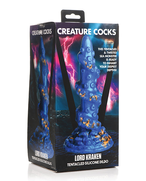 Creature Cocks Silicone Dildo with Shimmering Blue and Gold and Wave Texture for Fantasy Roleplay