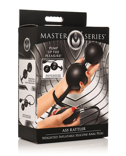 Master Series Anal Plug Weighted Inflatable Silicone Dual Steel Balls Adjustable Girth for Enhanced Stimulation