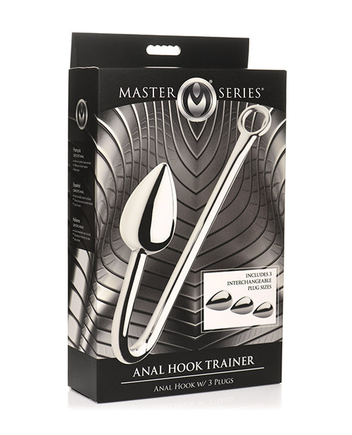Master Series Anal Hook Trainer Set with 3 Tapered Aluminum Plugs and Stainless Steel Hook for BDSM Bondage Play