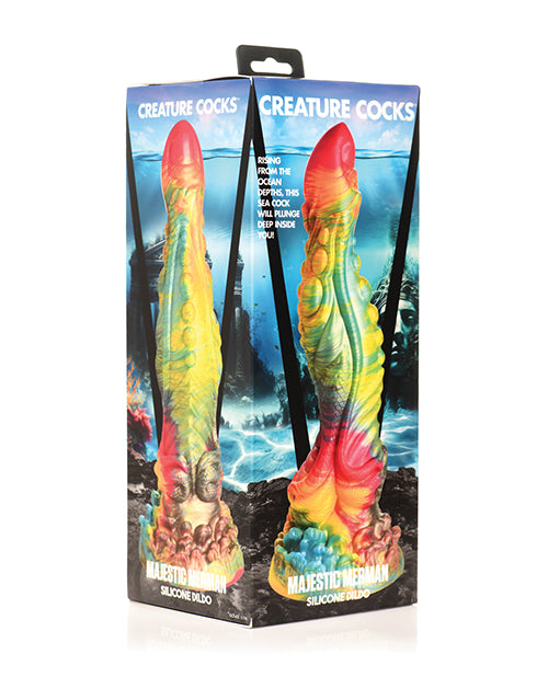 Creature Cocks Silicone Dildo Iridescent Rainbow S-Shaped Curve Strong Suction Cup for Fantasy Play