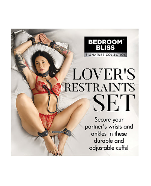 Bedroom Bliss Bondage Restraint Set Vegan Leather Golden Hardware Adjustable Cuffs for Couples Play