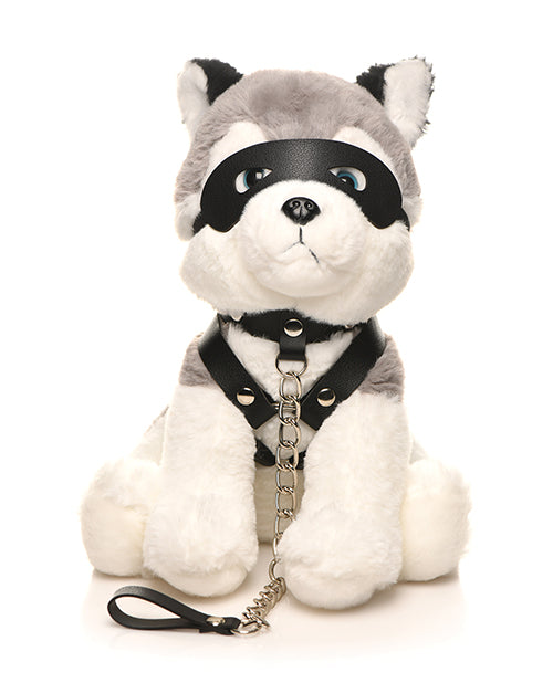 Master Series Fetish Pup Plush Stuffed Animal with Vegan-Leather Harness and Mask for Playful Novelty Gift