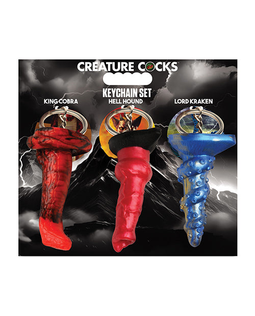 Creature Cocks Novelty Keychain Set with Silicone Miniatures and Nickel-Free Metal for Decorative Use