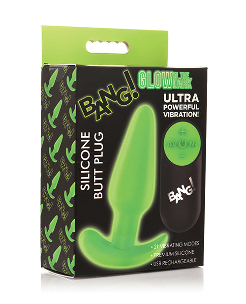 Bang! Anal Products Glow in the Dark Silicone Remote Butt Plug with 21 Vibration Modes for Custom Pleasure