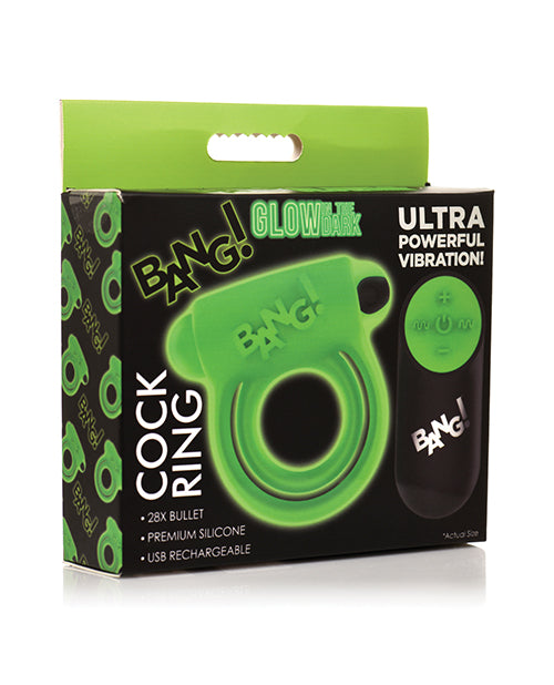 Bang! Penis Enhancement Glow in the Dark Silicone Cock Ring with Remote and Dual Rings for Couples Stimulation