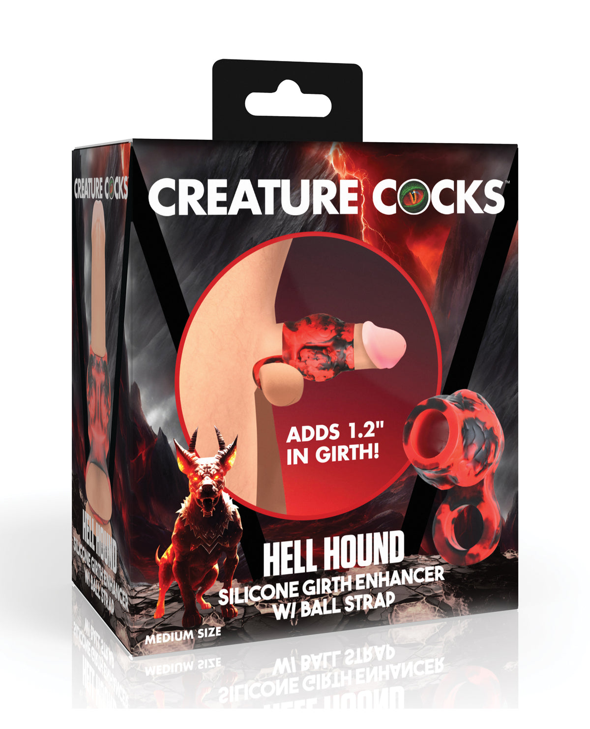 Creature Cocks Hell Bound Penis Sleeve & Ball Stretcher - Medium, Red/Black