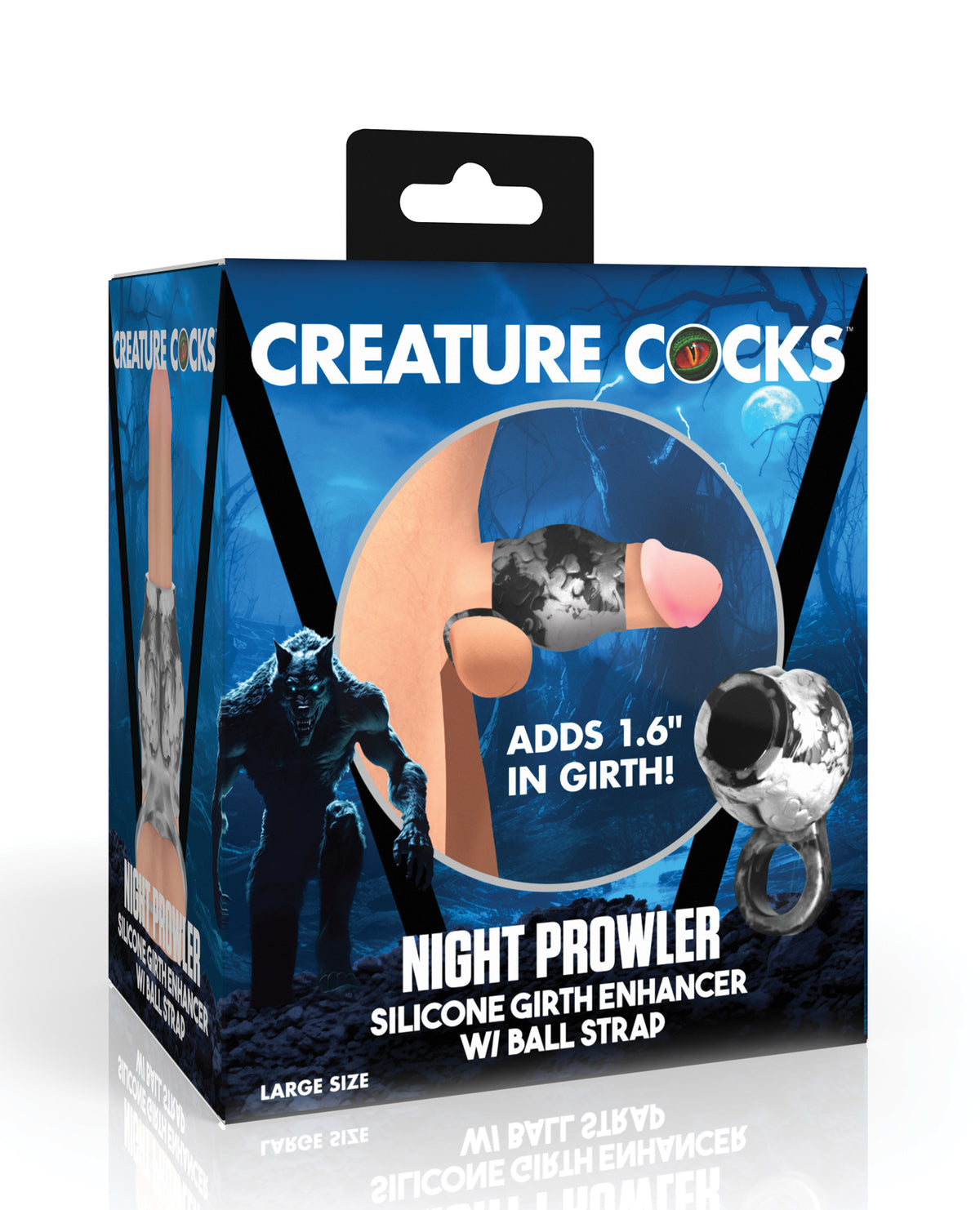 Creature Cocks Night Prowler Silicone Penis Sleeve & Ball Stretcher - Large, Silver/Black