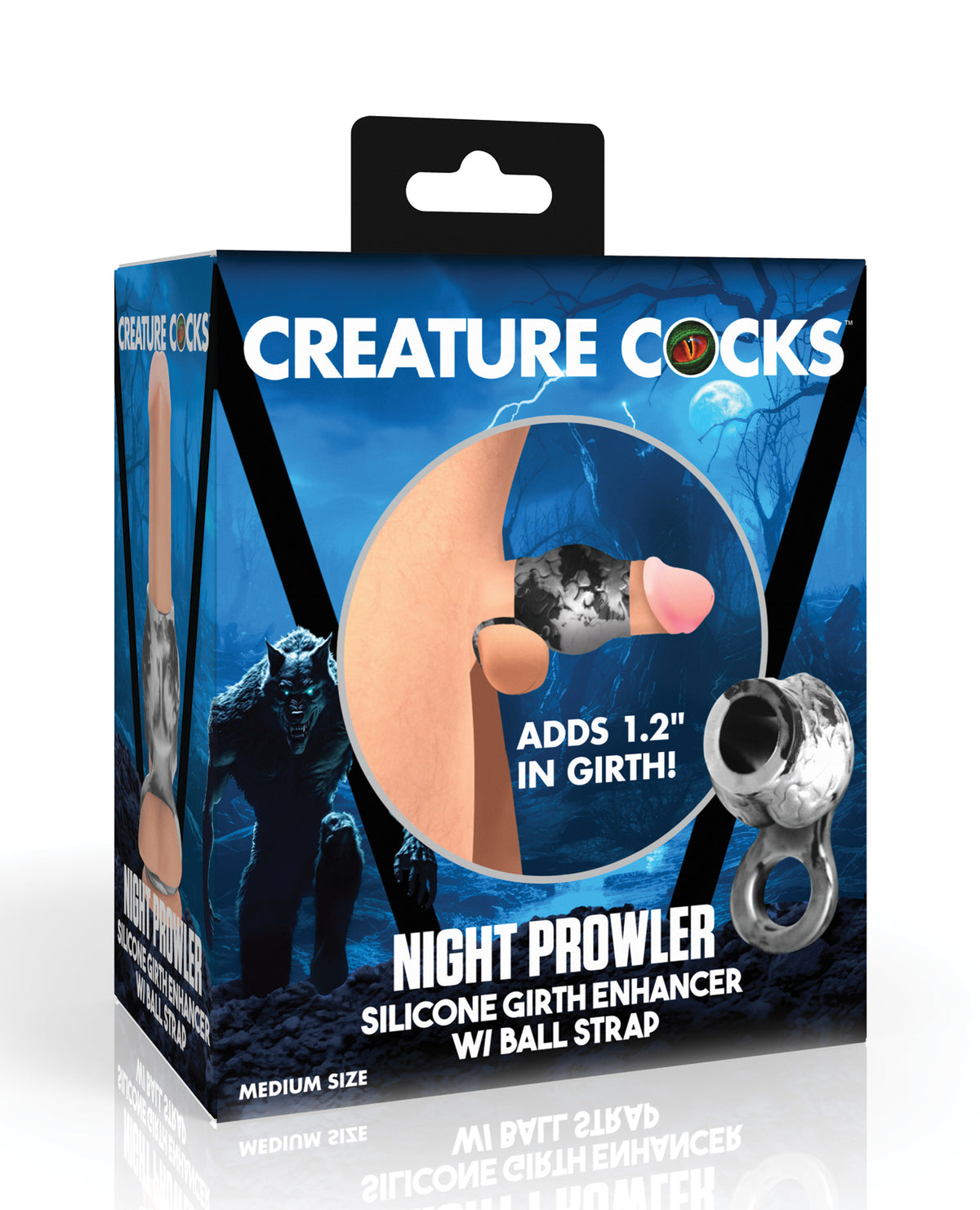 Creature Cocks Night Prowler Silicone Penis Sleeve & Ball Stretcher - Medium, Silver/Black