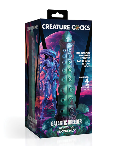 Creature Cocks Dildo Iridescent Silicone Ovipositor with Alien Symbols and Eggs for Fantasy Roleplay Pleasure