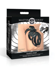 Master Series Chastity Cage with Adjustable Double Rings and Locking Mechanism for Beginner Restraint