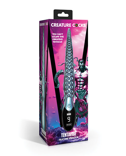 Creature Cocks Vibrator Iridescent Teal Textured Silicone with Digital Display for Enhanced Stimulation