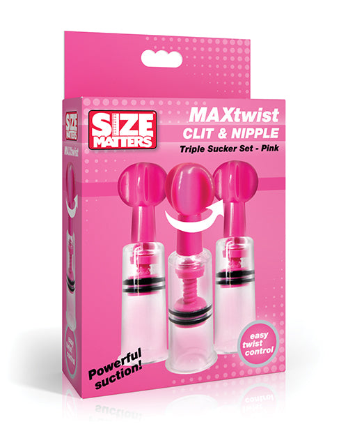 MAXtwist Clit & Nipple Triple Sucker Set with Adjustable Suction - Pink