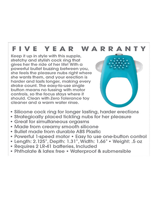 Zero Tolerance Teal Tickler Vibrating Cock Ring with Pleasure Nubs
