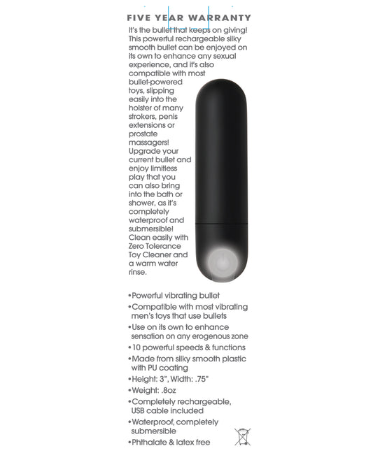 Zero Tolerance Rechargeable Bullet Stimulator with 10 Speeds and Waterproof Design