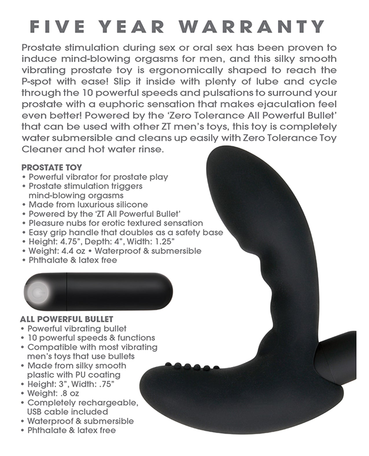 Zero Tolerance Eternal Prostate Massager with 10 Vibration Modes
