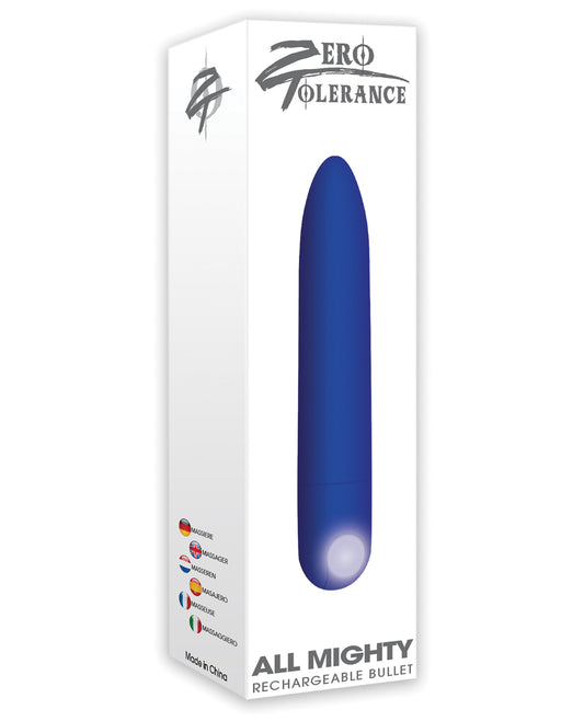 Zero Tolerance Stimulator Rechargeable Blue Bullet with Tapered Tip and Waterproof Design for Targeted Stimulation