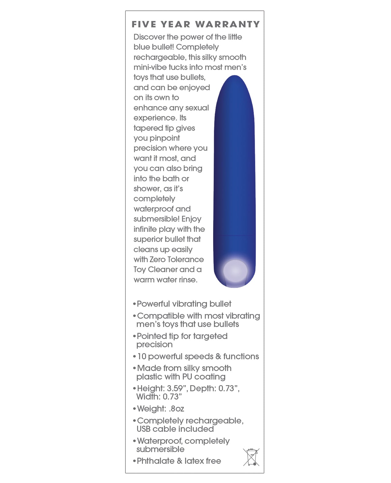 Zero Tolerance Rechargeable Blue Bullet Stimulator with Precision Tip
