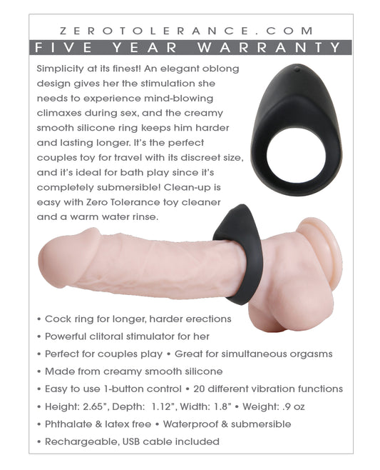 Zero Tolerance Black Silicone Night Rider Cock Ring with Oblong Design
