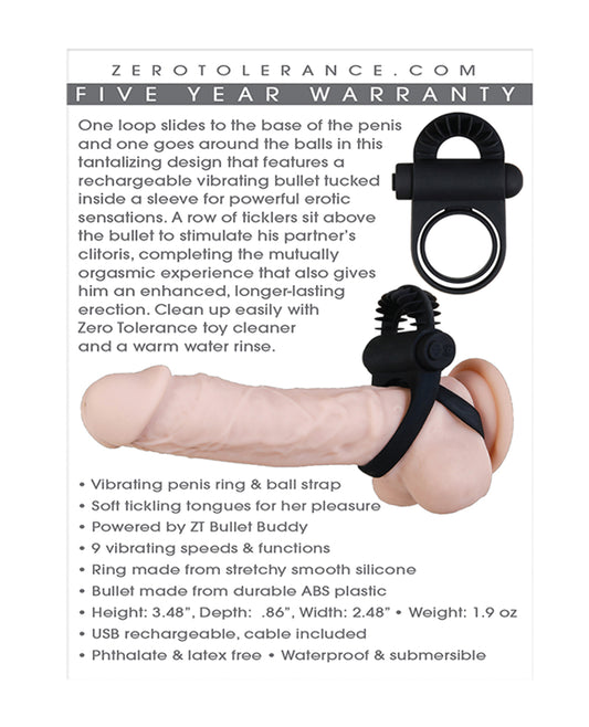 Zero Tolerance Rechargeable Vibrating Dual Loop Cock Ring with Ticklers
