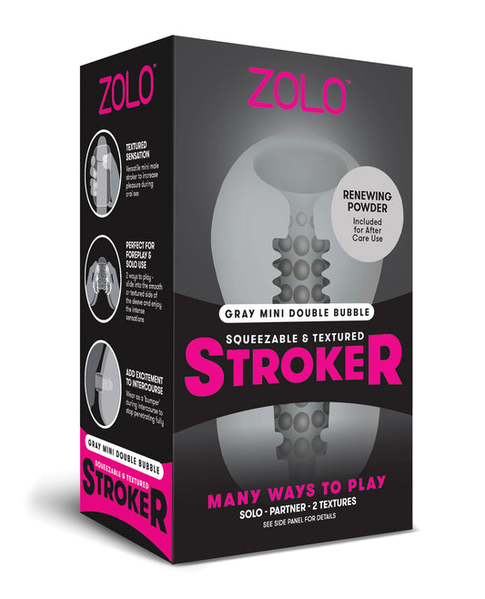 ZOLO Gray Mini Double Bubble Stroker with Squeezable and Textured Design for Intense Stimulation
