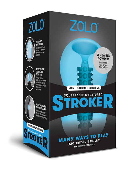 ZOLO Male Masturbator Blue Mini Double Bubble Squeezable Textured Stroker for Enhanced Sensation