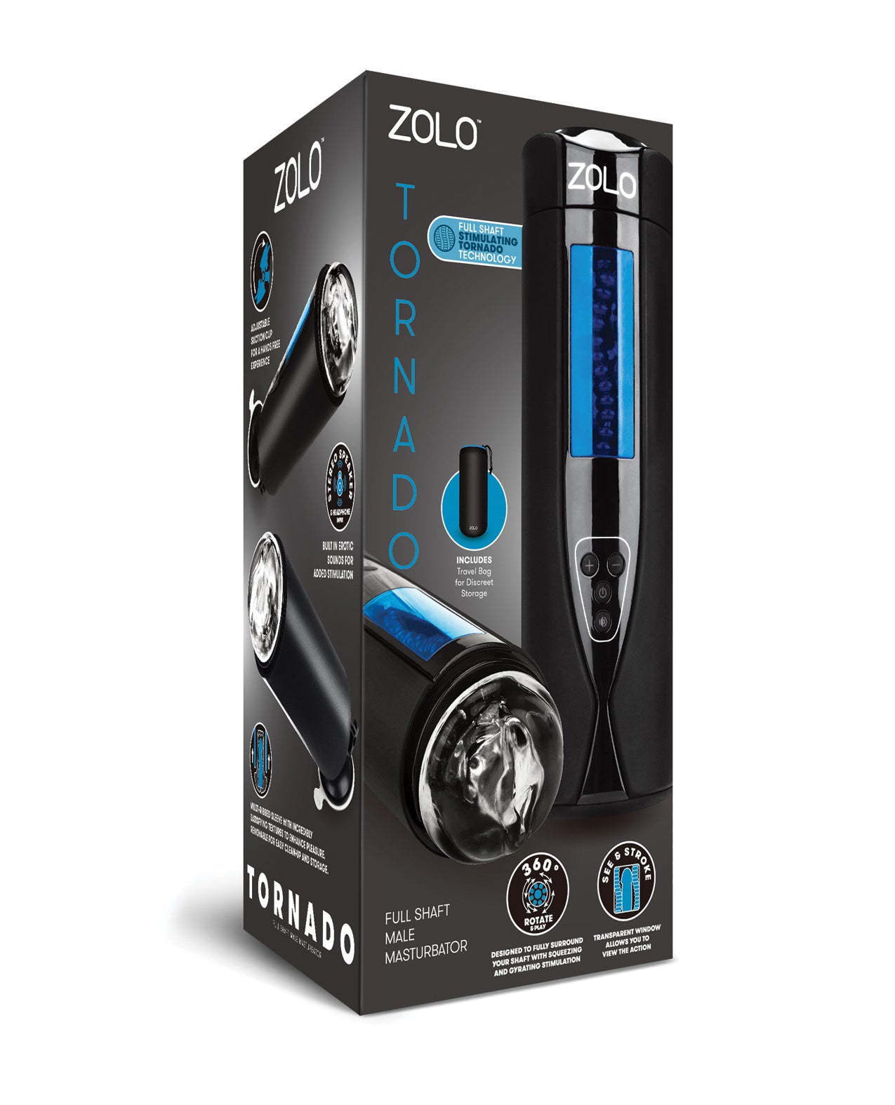 ZOLO Tornado Stroker Rotating Male Masturbator Transparent Window for Intense Visual and Sensory Stimulation