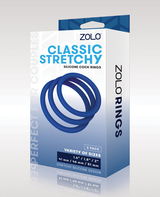ZOLO Penis Enhancement Silicone Cock Rings Set of 3 Stretchy Blue Rings for Stamina and Comfort